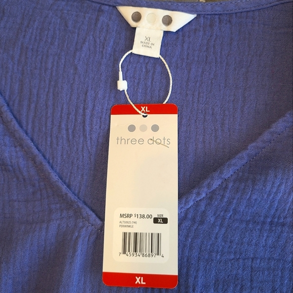 Three Dots Double Layer Gauze Short Sleeve Top Perwinkle Blue Size XL NWT - Picture 7 of 9